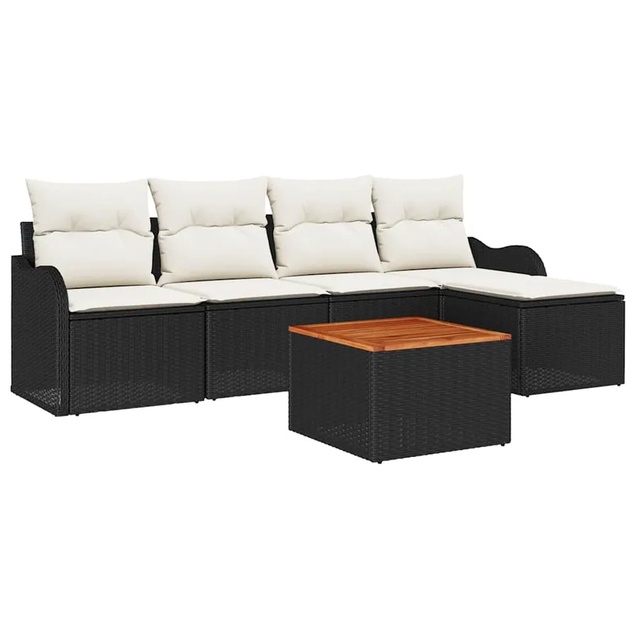 Ensemble de canapé de jardin 6 pcs Noir et Crème polyrotin - 2