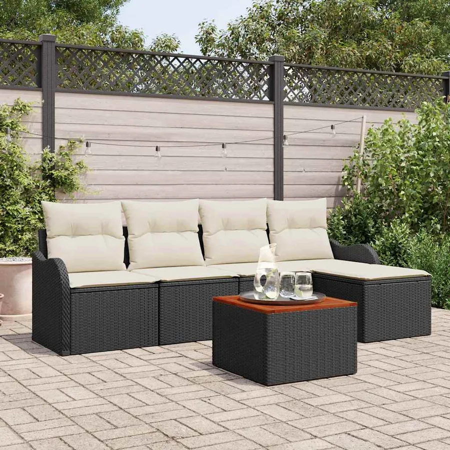 Ensemble de canapé de jardin 6 pcs Noir et Crème polyrotin - 3