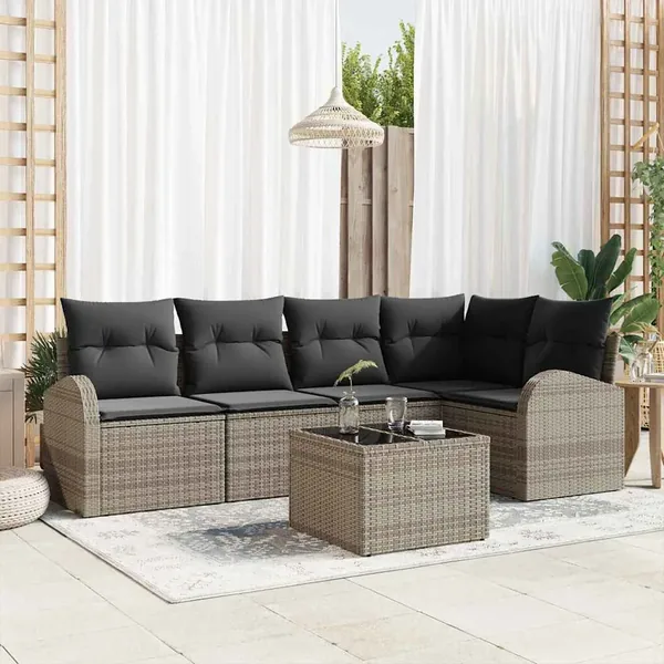 Ensemble de canapé de jardin avec coussin 6 pcs Gris polyrotin