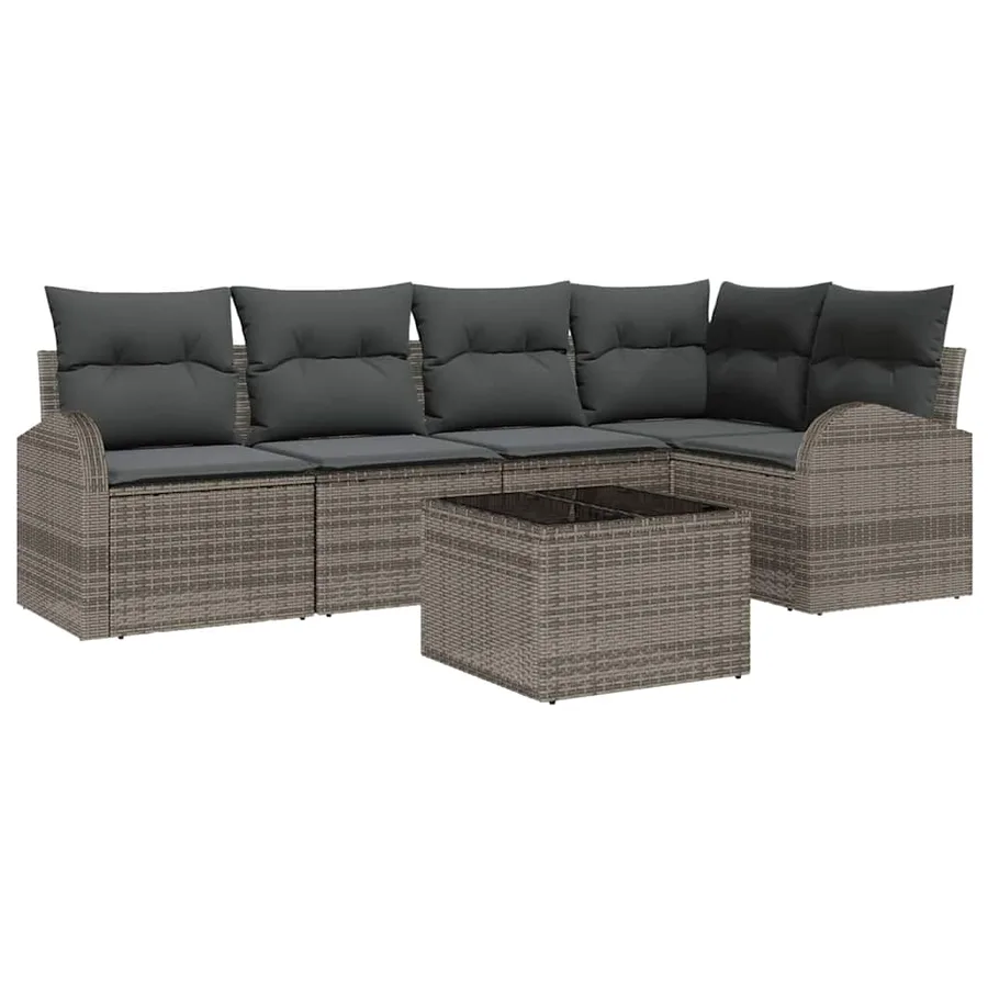Ensemble de canapé de jardin avec coussin 6 pcs Gris polyrotin - 2