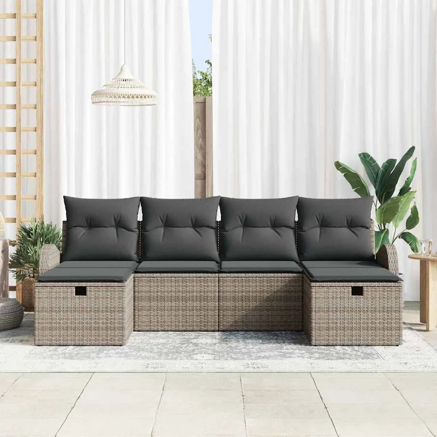Ensemble de canapé de jardin avec coussin 6 pcs Gris polyrotin - 3