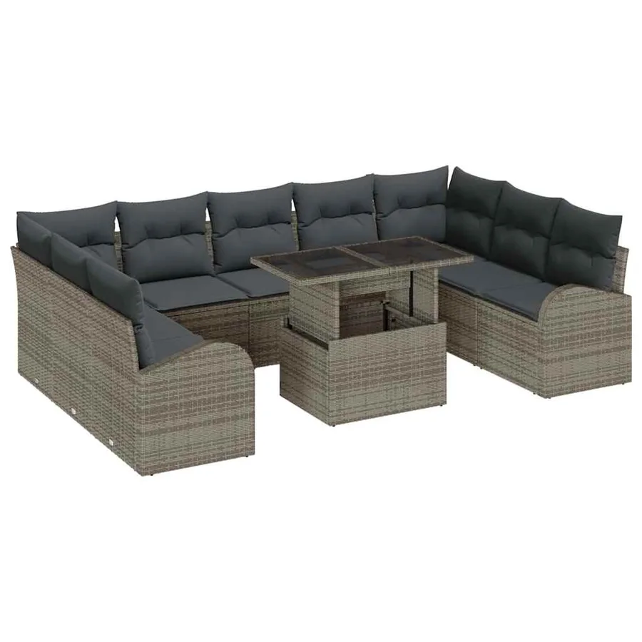 Ensemble de canapé de jardin 10 pcs Gris Poly rotin - 2