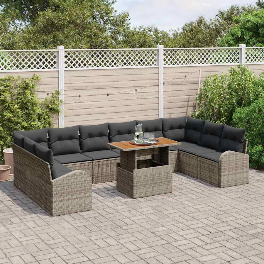 Ensemble de canapé de jardin 11 pcs Gris Poly rotin - 3