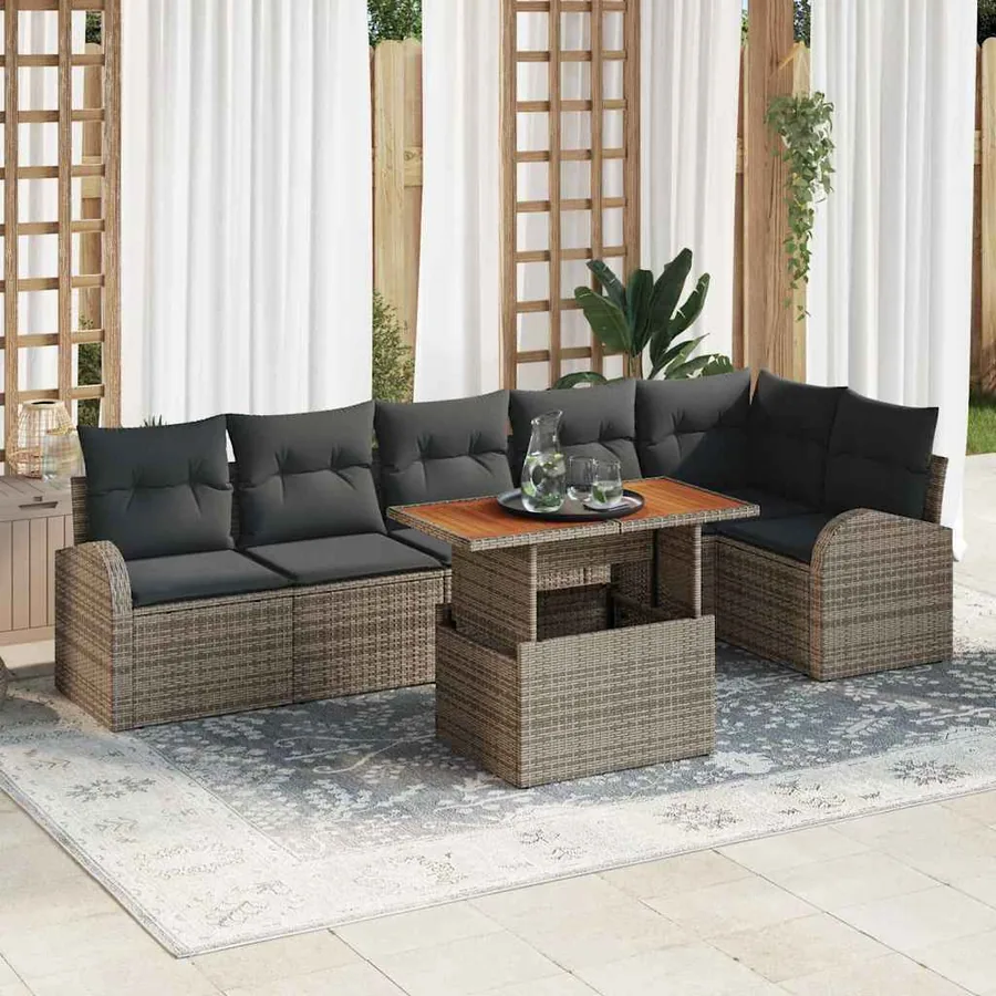 Ensemble de canapé de jardin 7 pcs Gris Poly rotin