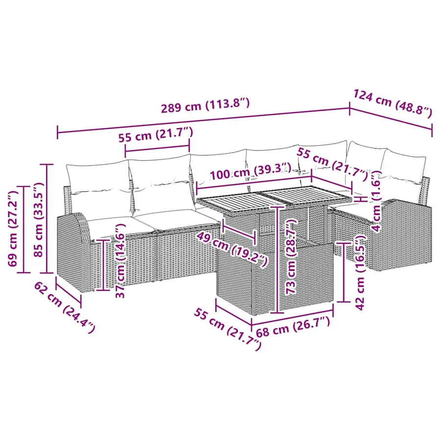 Ensemble de canapé de jardin 7 pcs Gris Poly rotin - 15