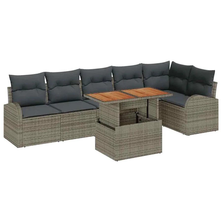 Ensemble de canapé de jardin 7 pcs Gris Poly rotin - 2