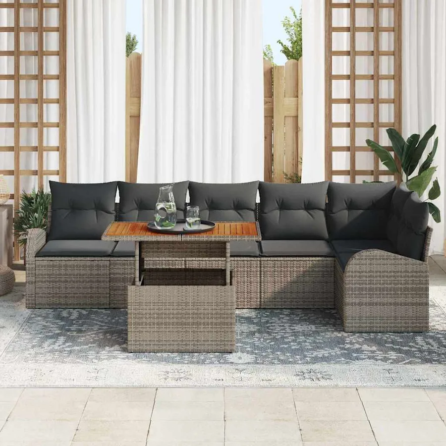 Ensemble de canapé de jardin 7 pcs Gris Poly rotin - 3