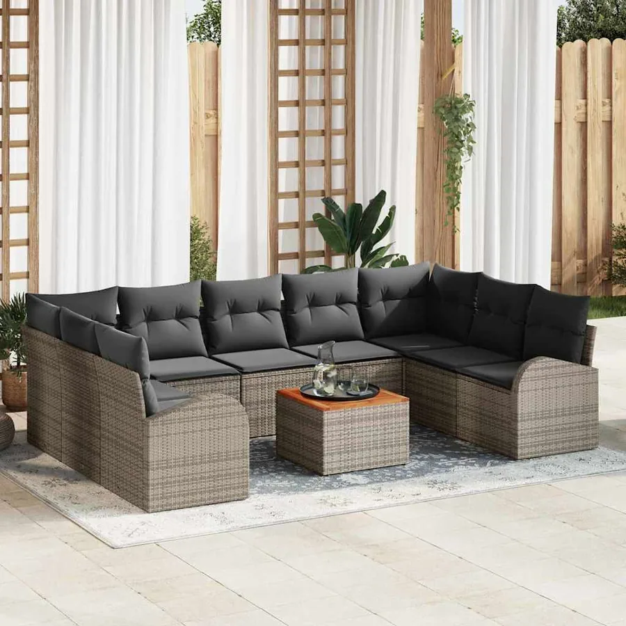 Ensemble de canapé de jardin 10 pcs Gris polyrotin