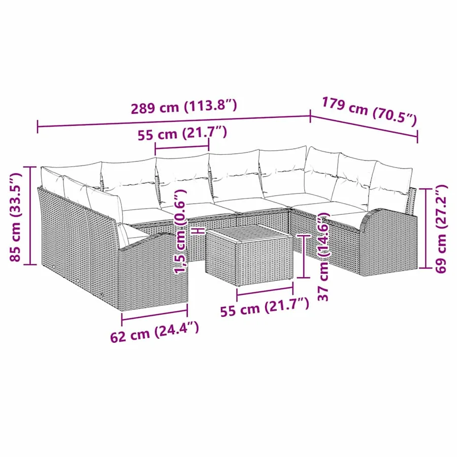 Ensemble de canapé de jardin 10 pcs Gris polyrotin - 15