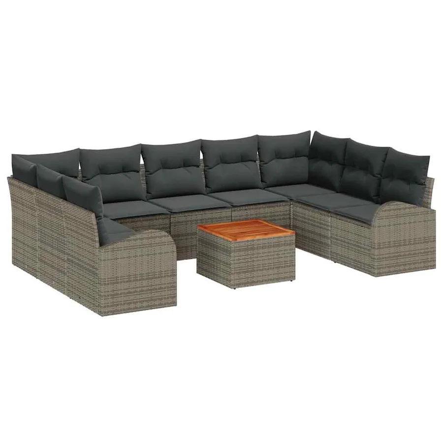Ensemble de canapé de jardin 10 pcs Gris polyrotin - 2