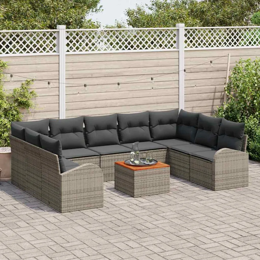 Ensemble de canapé de jardin 10 pcs Gris polyrotin - 3