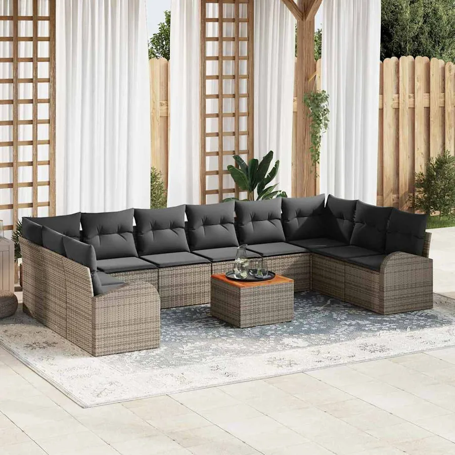 Ensemble de canapé de jardin 11 pcs Gris polyrotin