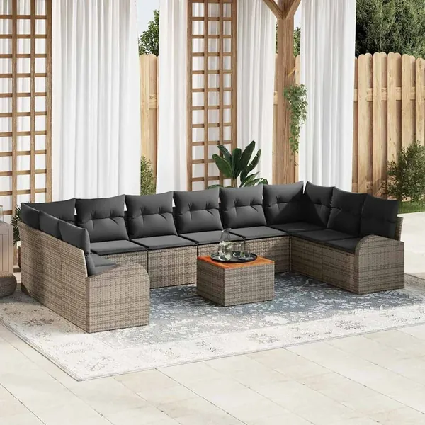 Ensemble de canapé de jardin 11 pcs Gris polyrotin