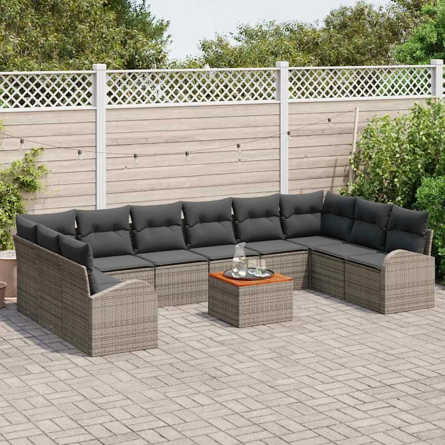 Ensemble de canapé de jardin 11 pcs Gris polyrotin - 3