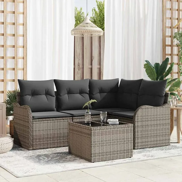 Ensemble de canapé de jardin avec stockage 5 pcs Noir polyrotin