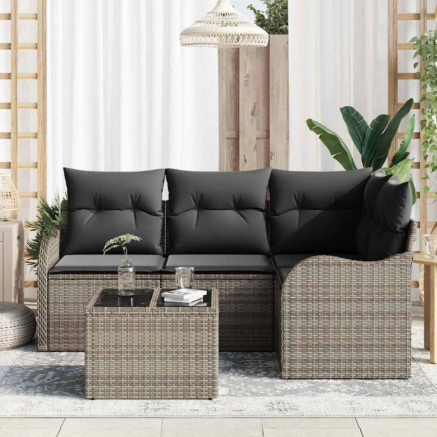 Ensemble de canapé de jardin avec stockage 5 pcs Noir polyrotin - 3