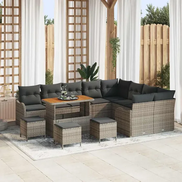 Ensemble de canapé de jardin avec coussin 13 pcs Gris