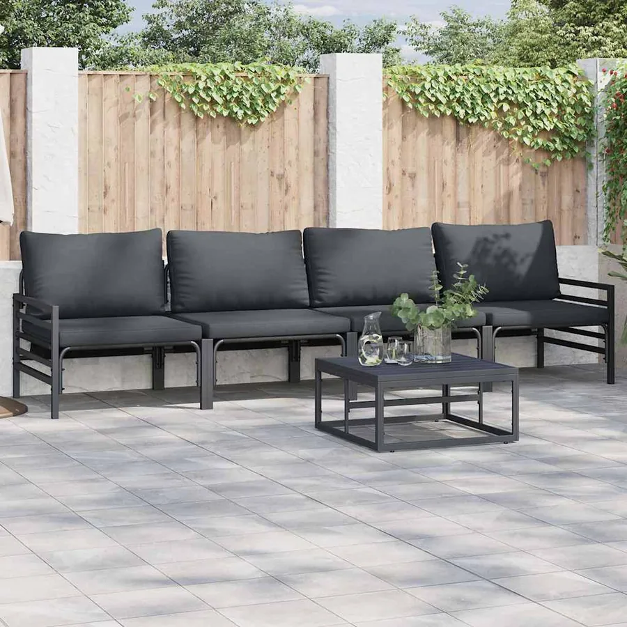 Ensemble de canapé de jardin avec coussin 5 pcs Noir Acier