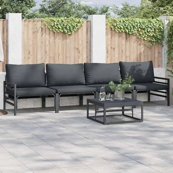 Ensemble de canapé de jardin avec coussin 5 pcs Noir Acier