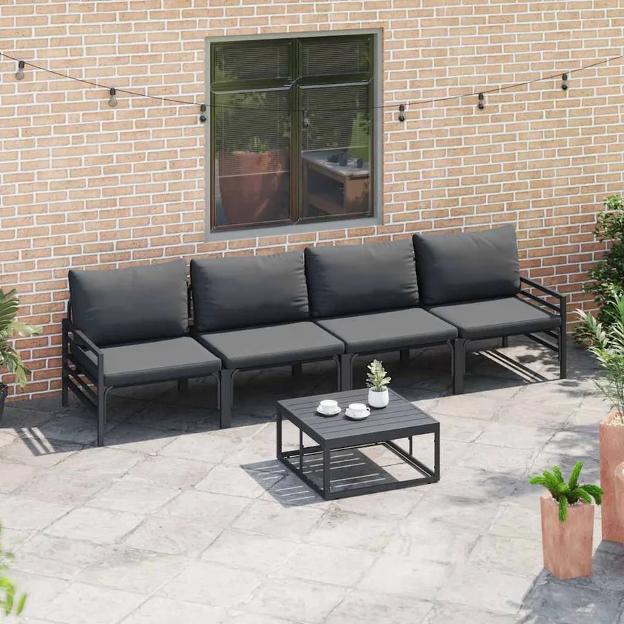 Ensemble de canapé de jardin avec coussin 5 pcs Noir Acier - 3