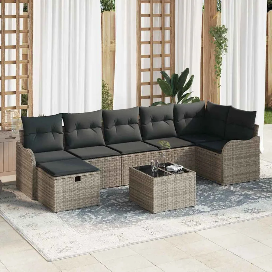 Ensemble de canapé de jardin avec coussin 8 pcs Gris Poly rotin