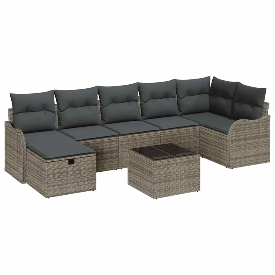 Ensemble de canapé de jardin avec coussin 8 pcs Gris Poly rotin - 2