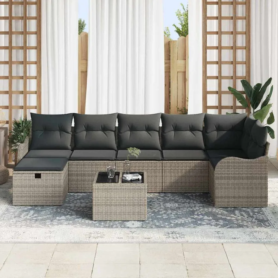 Ensemble de canapé de jardin avec coussin 8 pcs Gris Poly rotin - 3