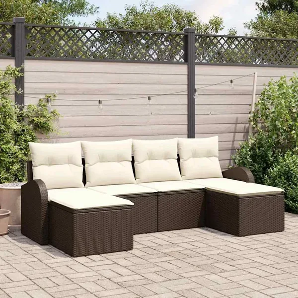 Ensemble de canapé de jardin 6 pcs Marron Poly Rattan
