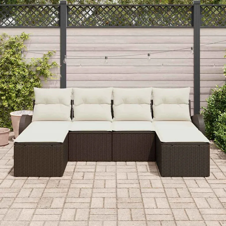Ensemble de canapé de jardin 6 pcs Marron Poly Rattan - 3