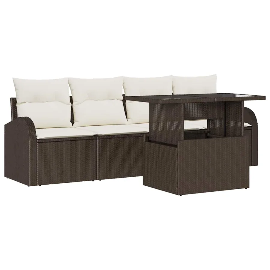 Ensemble de canapé de jardin 5 pcs Marron Poly rotin - 2