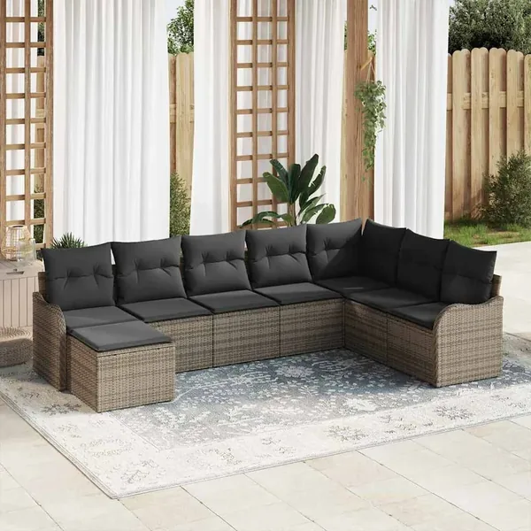 Ensemble de canapé de jardin avec coussin 8 pcs Gris Poly rotin