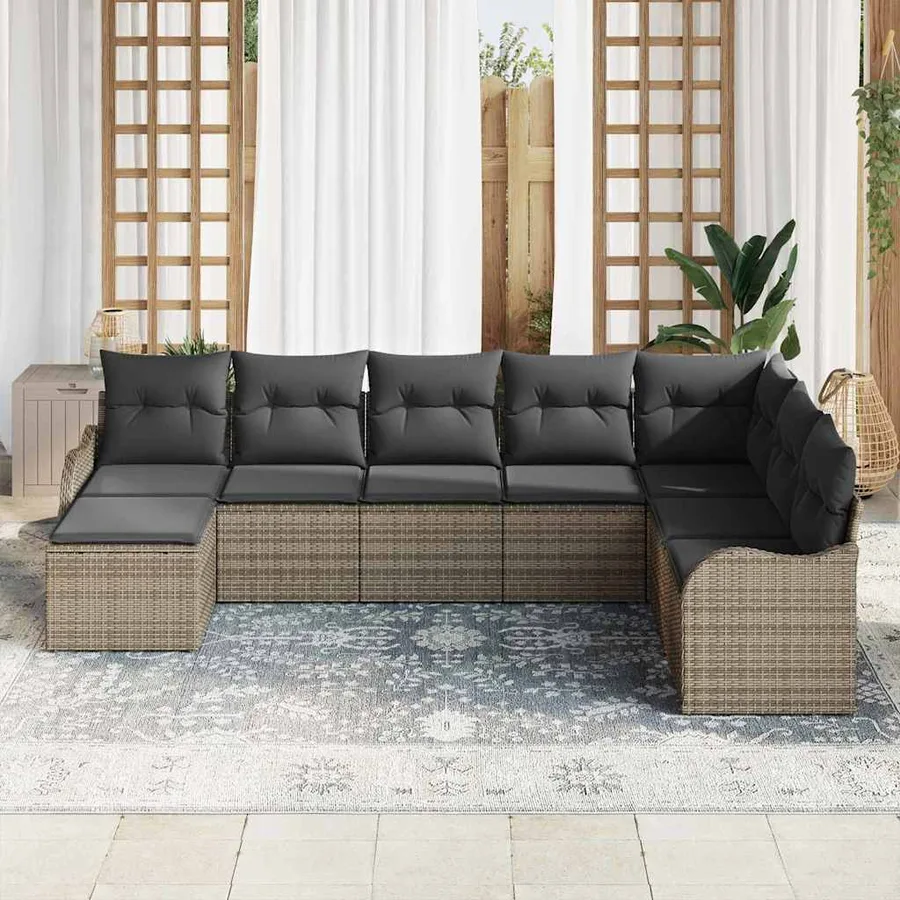 Ensemble de canapé de jardin avec coussin 8 pcs Gris Poly rotin - 3