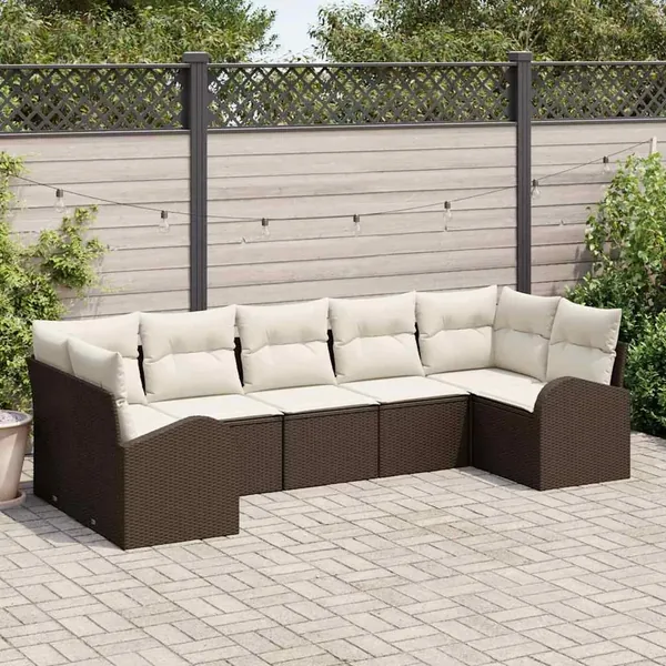 Ensemble de canapé de jardin 7 pcs Marron Poly Rattan