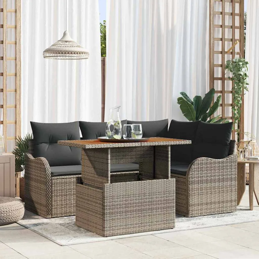 Ensemble de canapé de jardin 5 pcs Gris Poly rotin