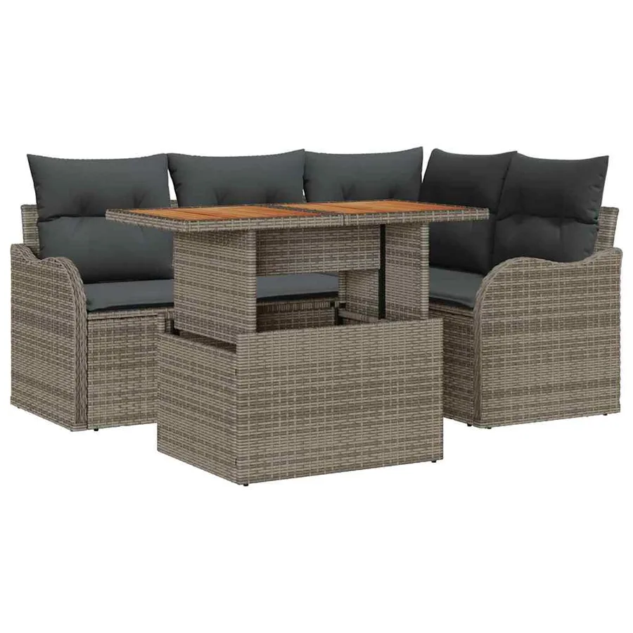Ensemble de canapé de jardin 5 pcs Gris Poly rotin - 2