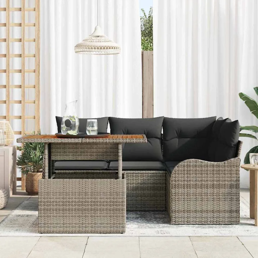 Ensemble de canapé de jardin 5 pcs Gris Poly rotin - 3