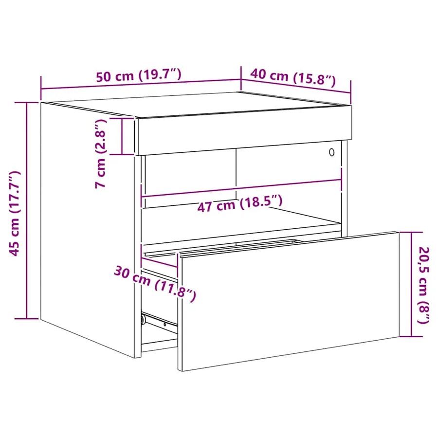 Tables de chevet avec lumières LED 2 pcs blanc 50x40x45 cm - 17
