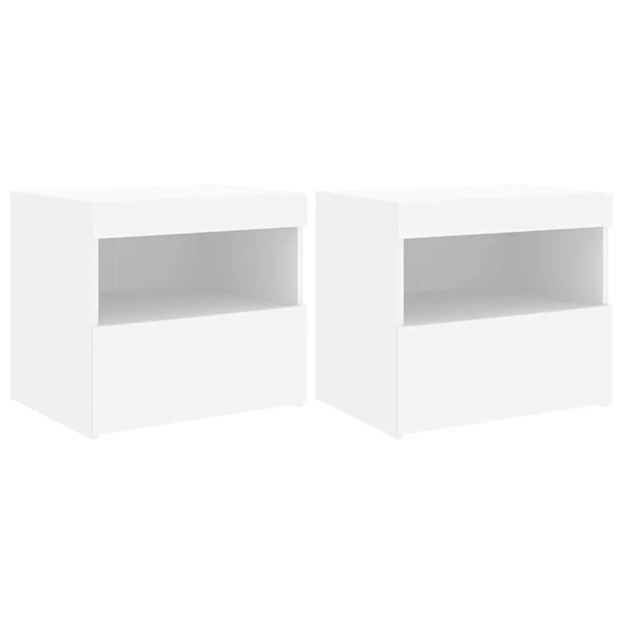 Tables de chevet avec lumières LED 2 pcs blanc 50x40x45 cm - 2
