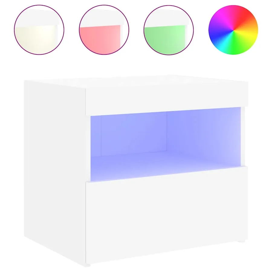 Tables de chevet avec lumières LED 2 pcs blanc 50x40x45 cm - 6