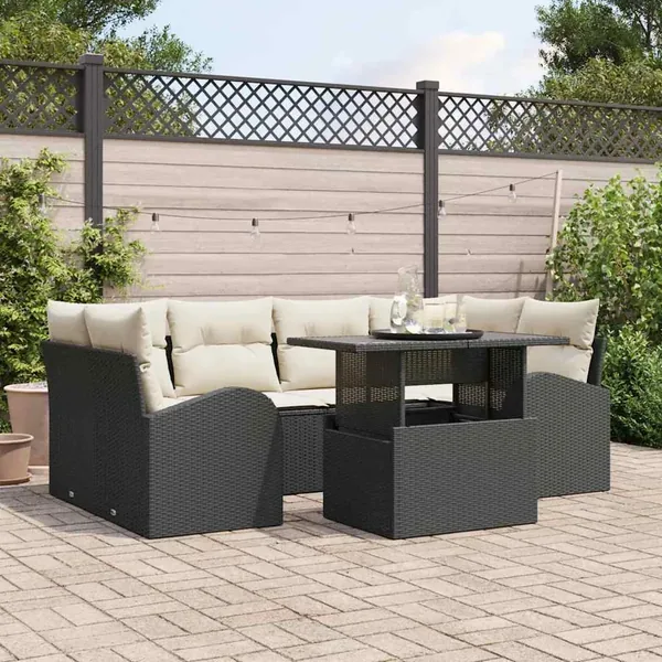 Ensemble de canapé de jardin 7 pcs Noir Poly Rattan