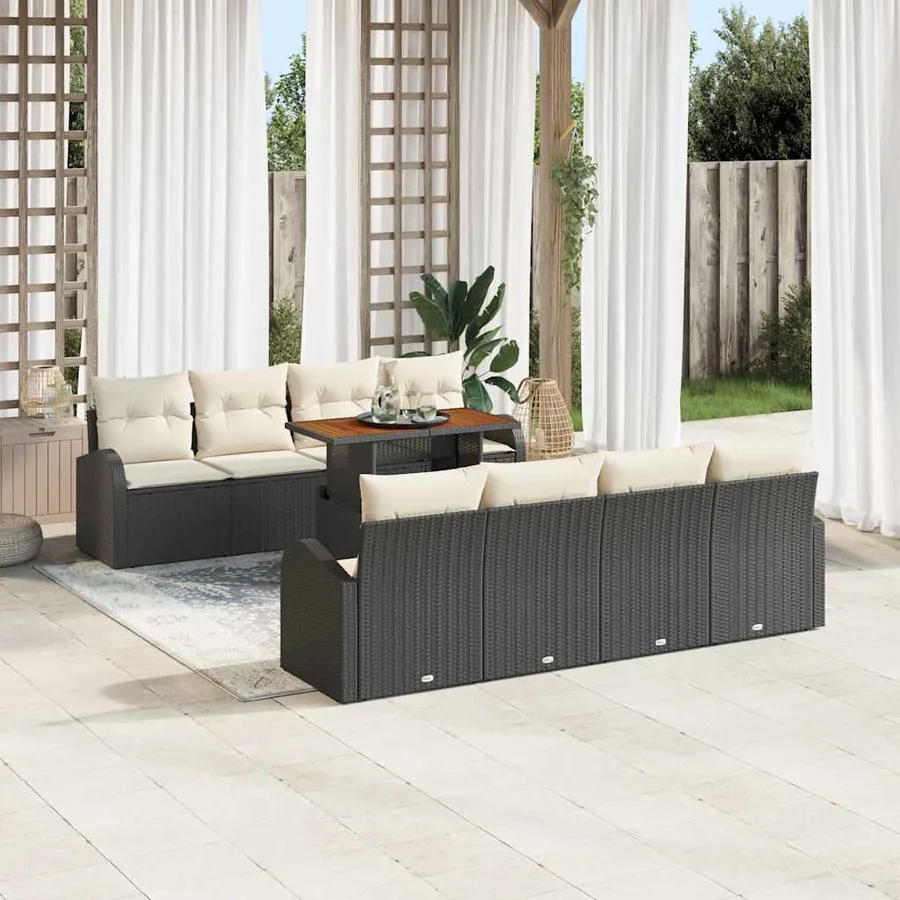 Ensemble de canapé de jardin 9 pcs Noir Poly rotin