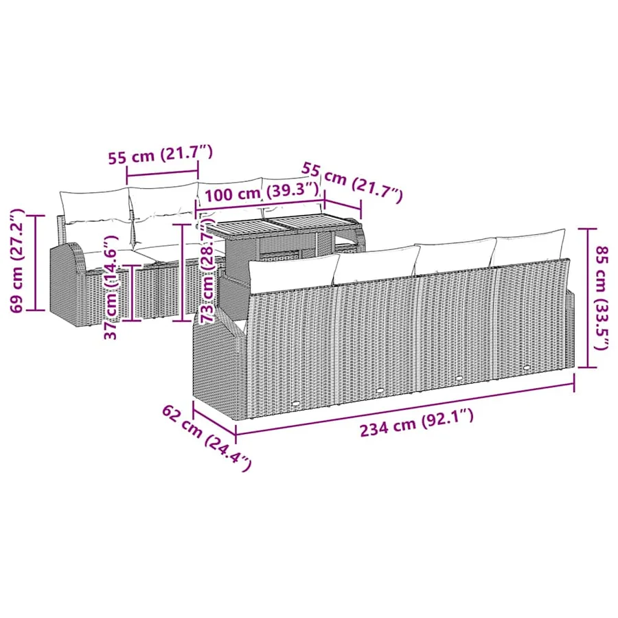 Ensemble de canapé de jardin 9 pcs Noir Poly rotin - 13