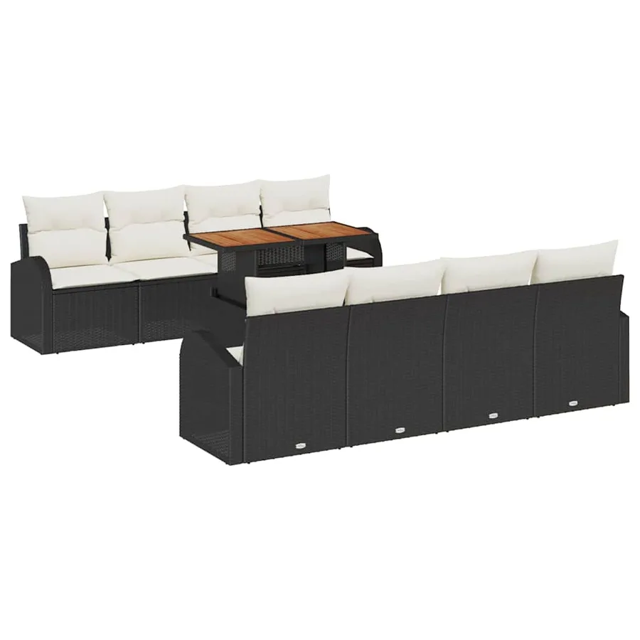 Ensemble de canapé de jardin 9 pcs Noir Poly rotin - 2
