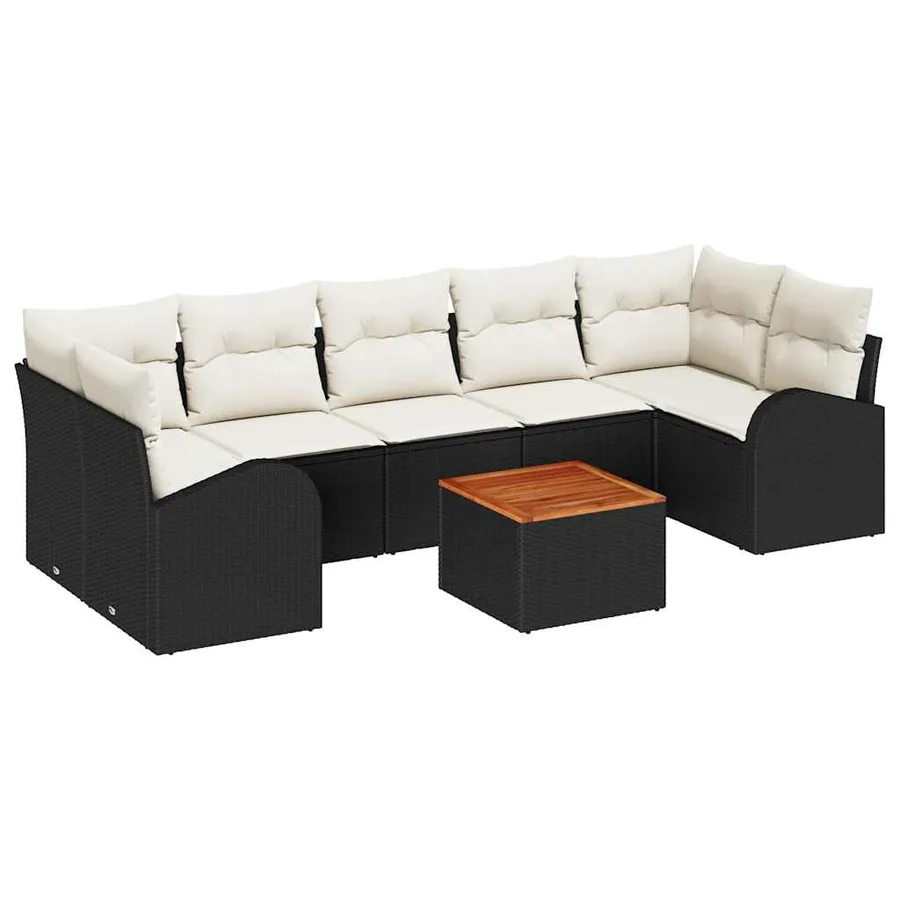 Ensemble de canapé de jardin 8 pcs Noir et Crème polyrotin - 2