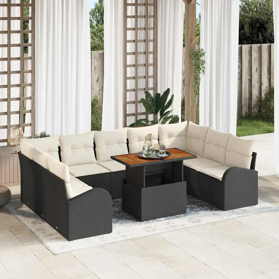 Ensemble de canapé de jardin 10 pcs Noir Poly rotin