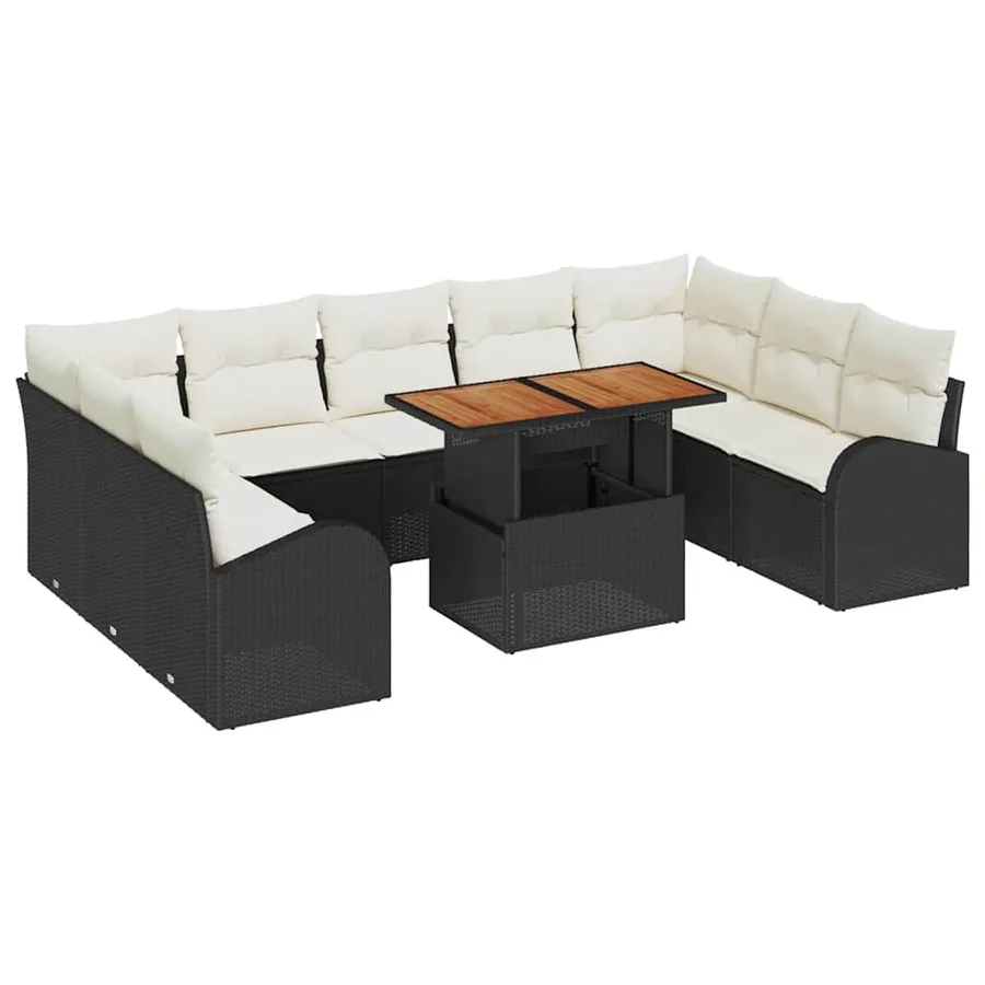 Ensemble de canapé de jardin 10 pcs Noir Poly rotin - 2