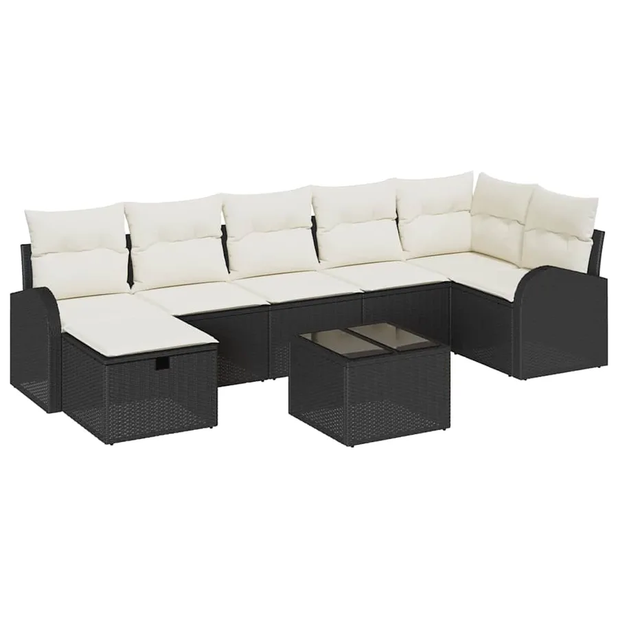 Ensemble de canapé de jardin avec coussin 8 pcs Noir Poly rotin - 2