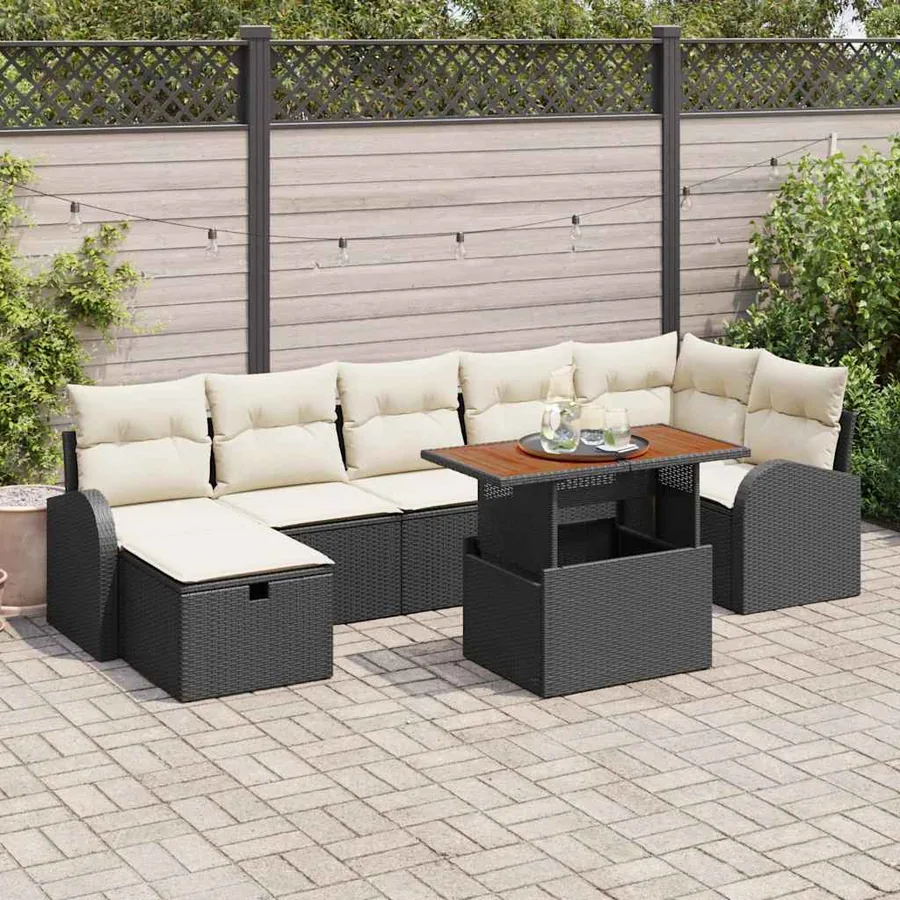 Ensemble de canapé de jardin 8 pcs Noir polyrotin
