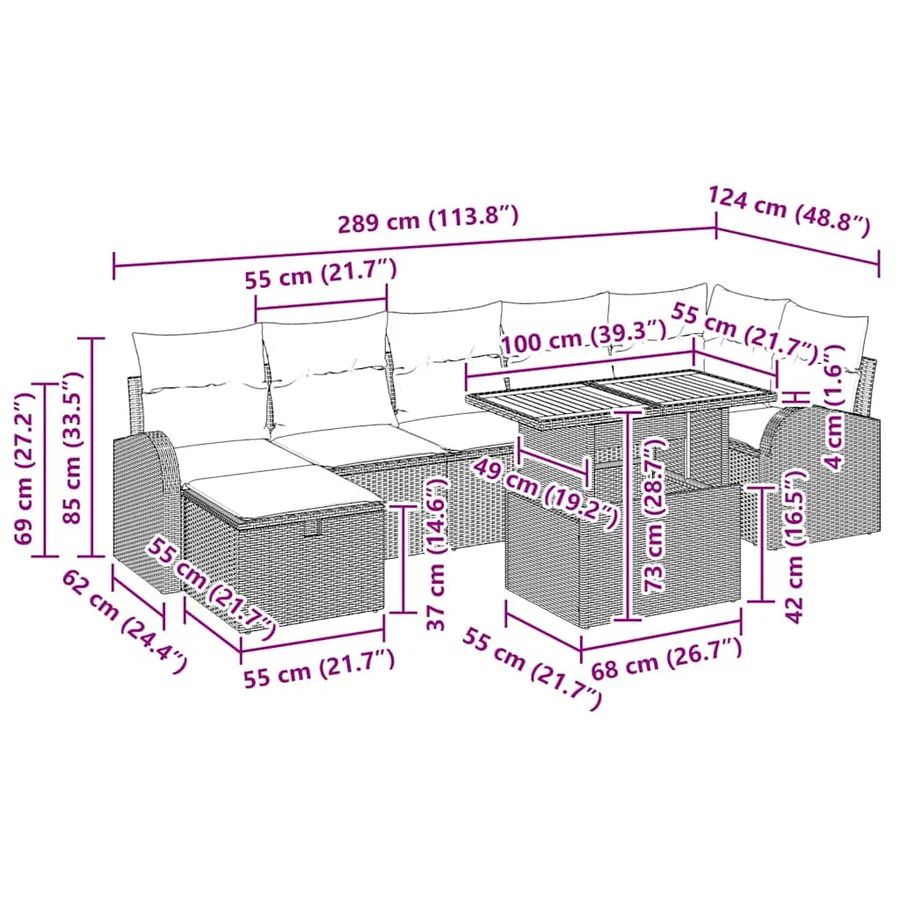 Ensemble de canapé de jardin 8 pcs Noir polyrotin - 17