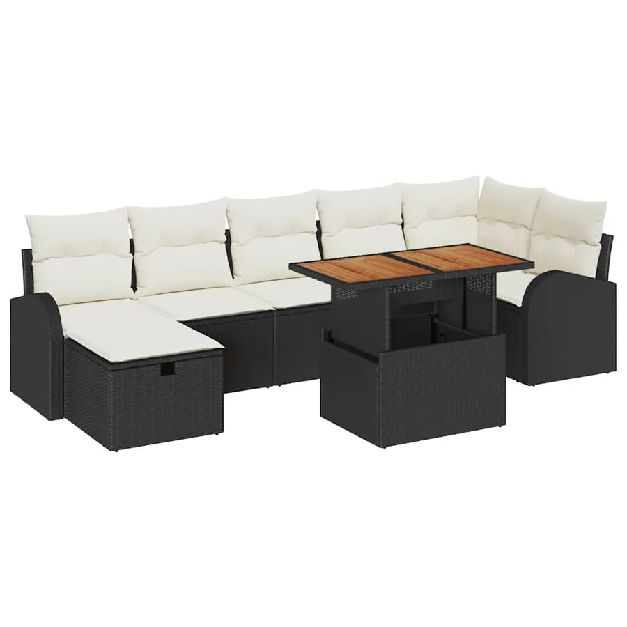 Ensemble de canapé de jardin 8 pcs Noir polyrotin - 2